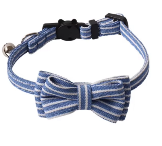 Kattenhalsband met strik Blauw Streep (Denim)