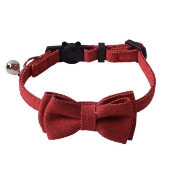 Kattenhalsband met strik Rood (Denim)