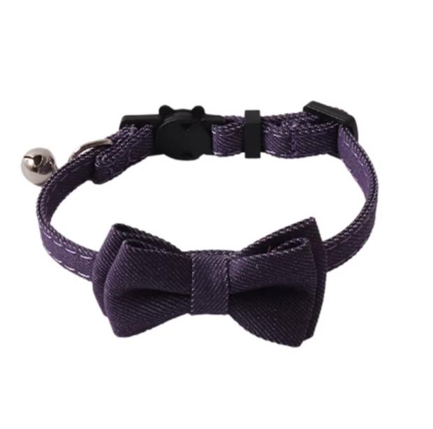 Kattenhalsband met strik Paars (Denim)