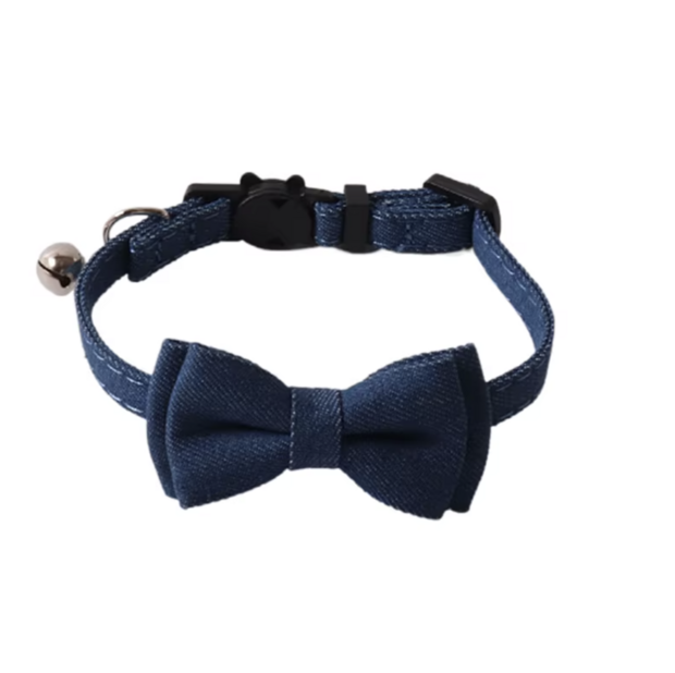 Kattenhalsband met strik Navy (Denim)