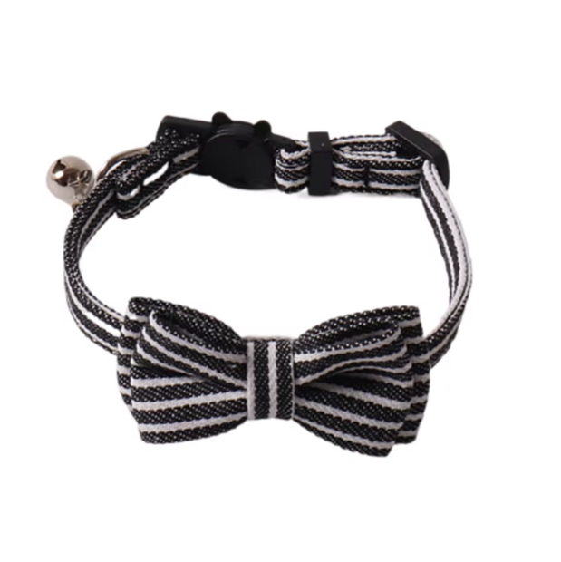 Kattenhalsband met strik Zwart Streep (Denim)