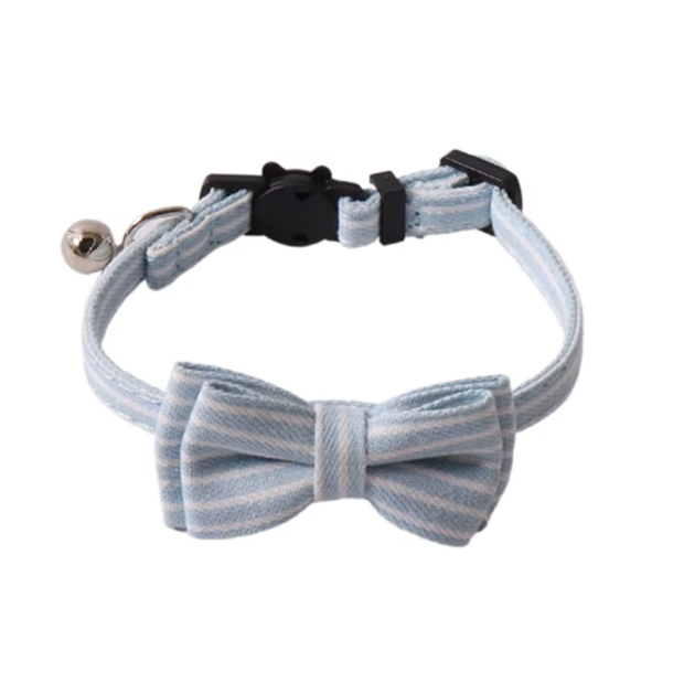 Kattenhalsband met strik Licht Blauw Streep (Denim)