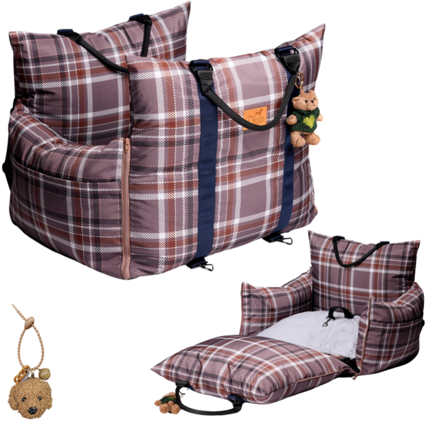  Dogs&amp;Co&reg; Luxe Honden autostoel  Royal+  Brown Check Waterproof Limited Edition