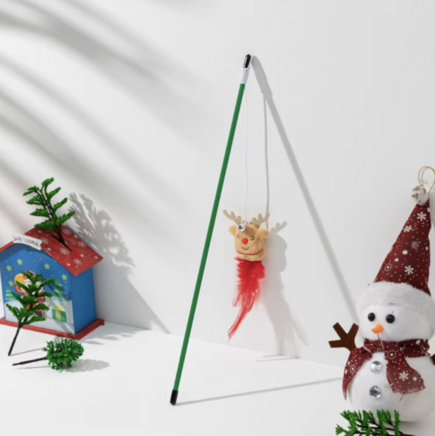 Christmas Cat Teaser Toy &ndash; Kerstspeeltje voor katten - Rudolf met veer