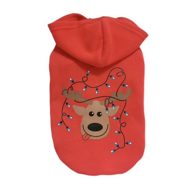 Honden Kerst Hoodie Rood -  Rudolf Light