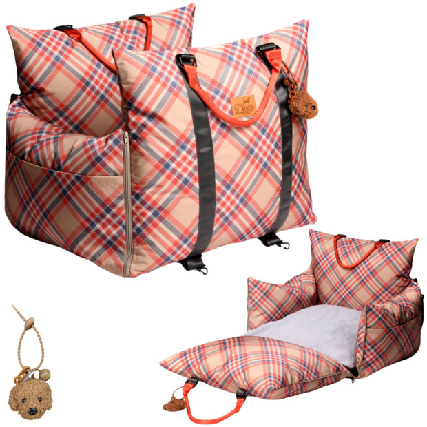 Dogs&amp;Co Luxe Honden autostoel  Royal+  Beige Check  Waterproof Limited Edition
