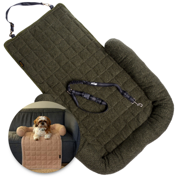 Dogs&amp;Co Autostoel beschermer Groen Boucle incl autogordel