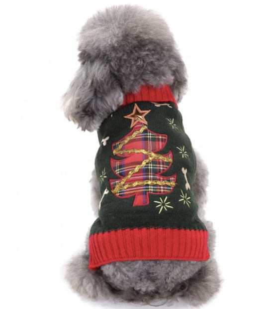 Honden "Foute" Kersttrui Groen Kerstboom 