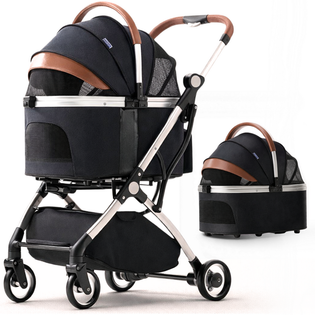 Dogs&amp;Co&reg; Hondenbuggy Deluxe Zwart - Opvouwbaar - Premium banden - RVS - Hond &amp; Kat - Hondenwagen - Huisdierenwagen