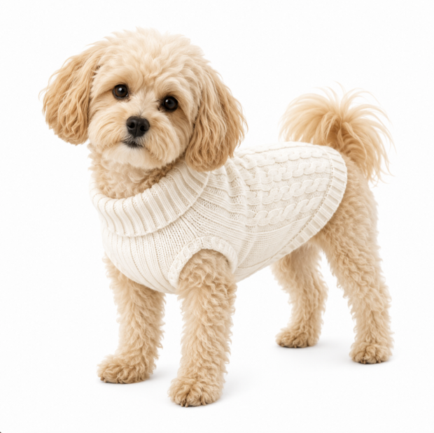 Honden Trui Gebreid &ndash; Warme Puppy &amp; Kleine Hond Trui &ndash; Zachte Kabel Knit Sweater voor Herfst &amp; Winter &ndash; Ecru