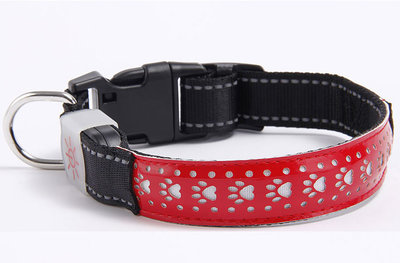 Led Hondenhalsband USB oplaadbaar ROOD met pootafdruk
