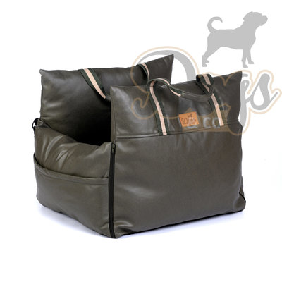 Dogs&Co Luxe Honden autostoel Leather Look Royal+  Olive (TIJDELIJK UITVERKOCHT)