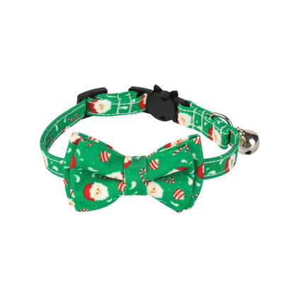 Kersthalsband voor kleine hond of kat met strik en belletje groen