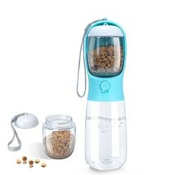 Honden Waterfles 300 ML  met voerbakje Blauw
