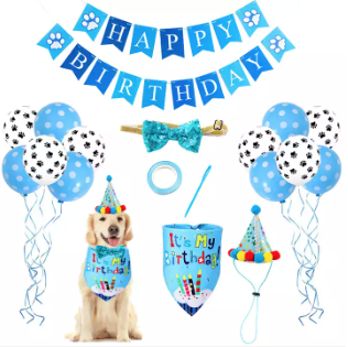 Verjaardags set voor de hond blauw pootjes-ballon