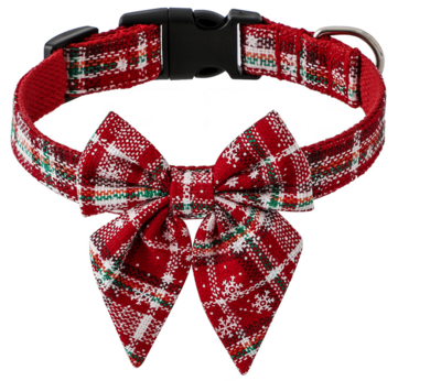 Kerst Hondenhalsband  met grote strik rood/wit