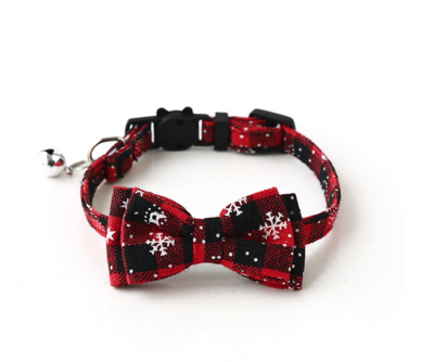 Kersthalsband met strik voor kat of kleine hond rood snowflake belletjes