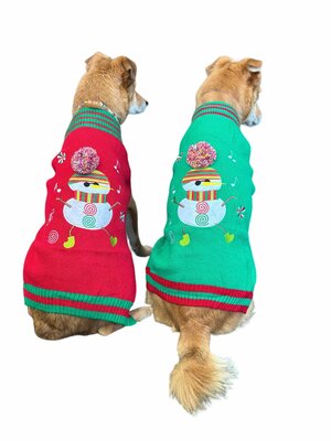 Honden Kersttrui rood met sneeuwman